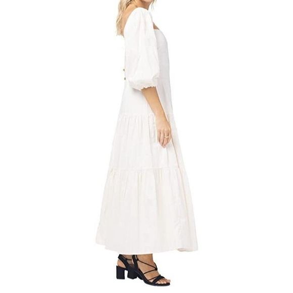 L*Space BAHDR22 Women's Sz Large Cream Bahia Open Back Peasant Maxi Dress $187 - Picture 12 of 13